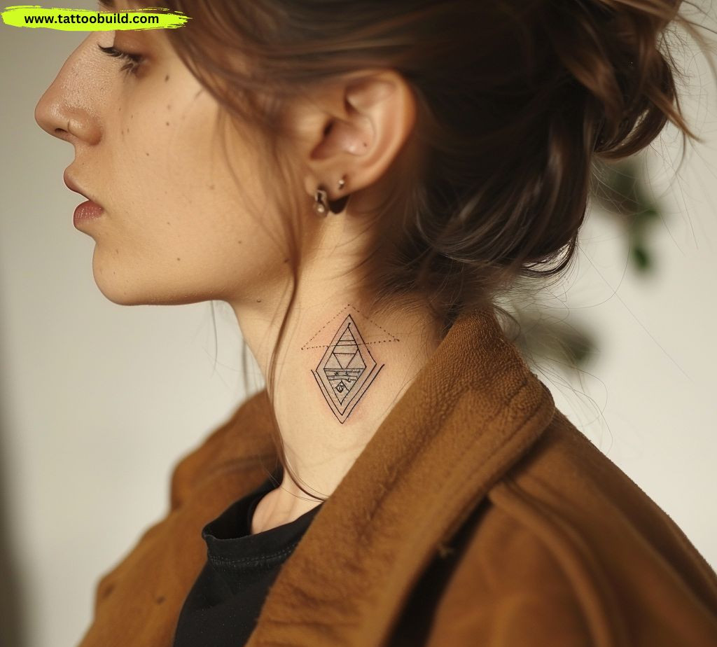 geometric neck tattoo design for women