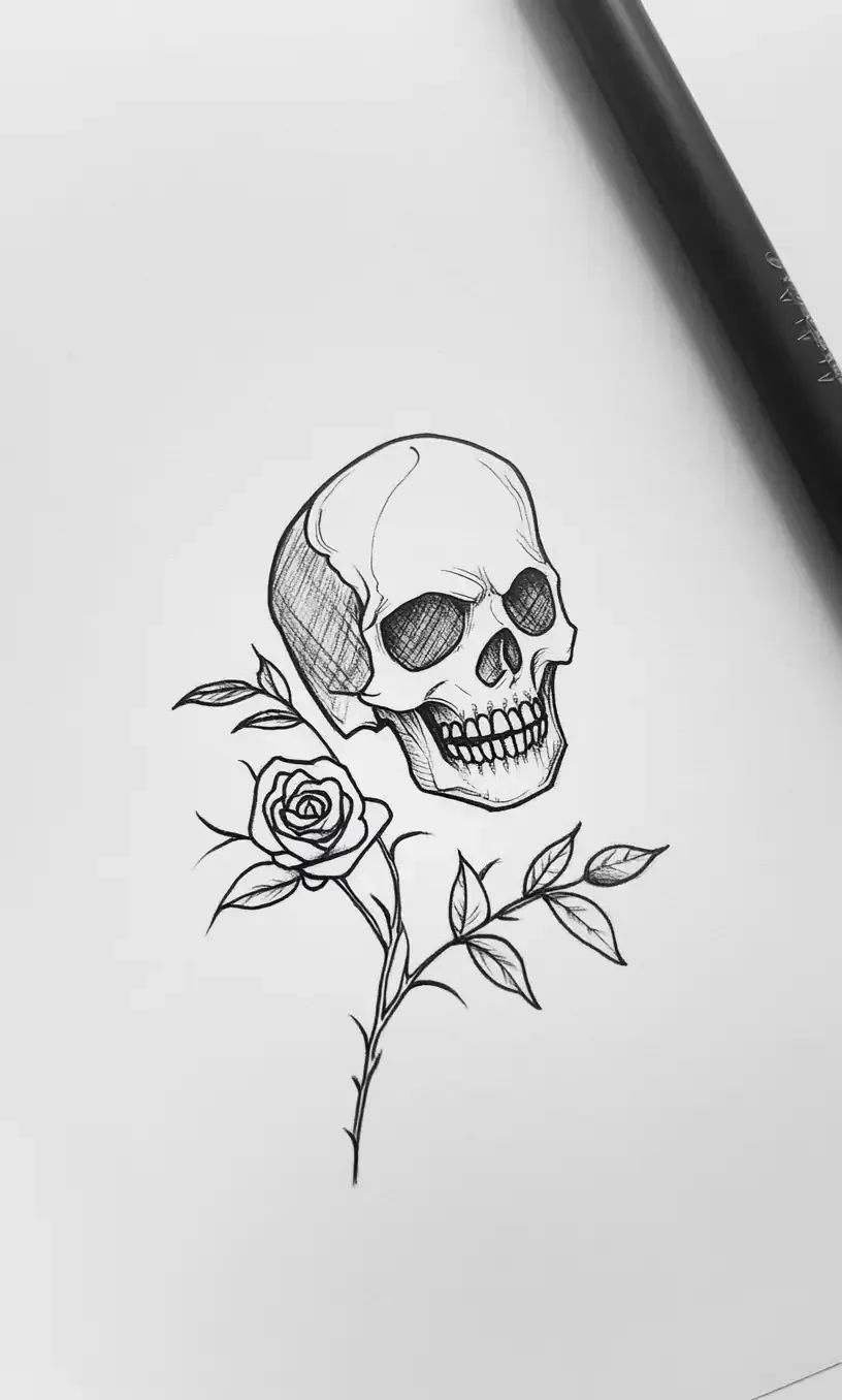 Skull Rose Tattoo Drawing-6