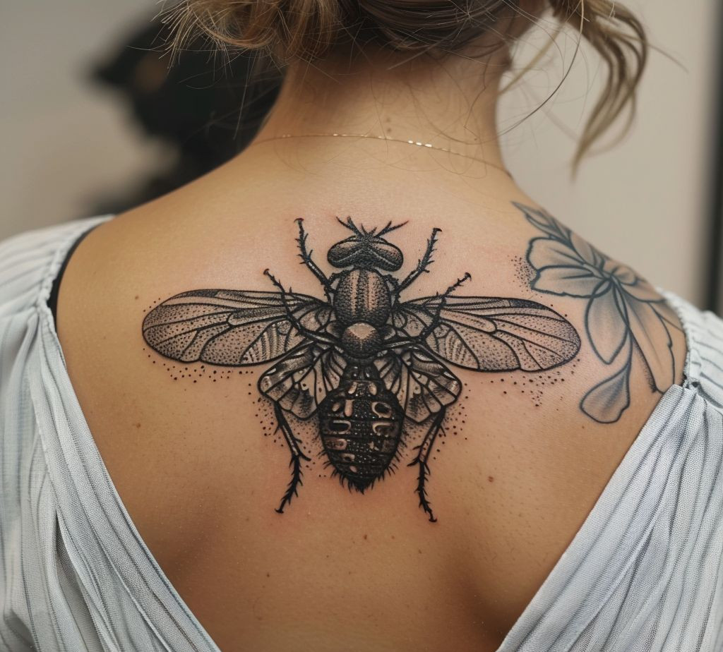 fly tattoo on the back