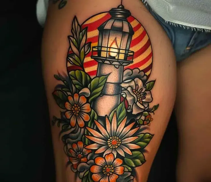 Lighthouse Thigh Tattoo Ideas