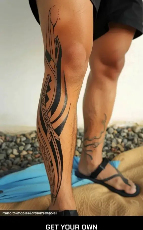 tribal leg tattoo