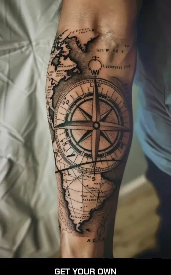 compass and map tattoo