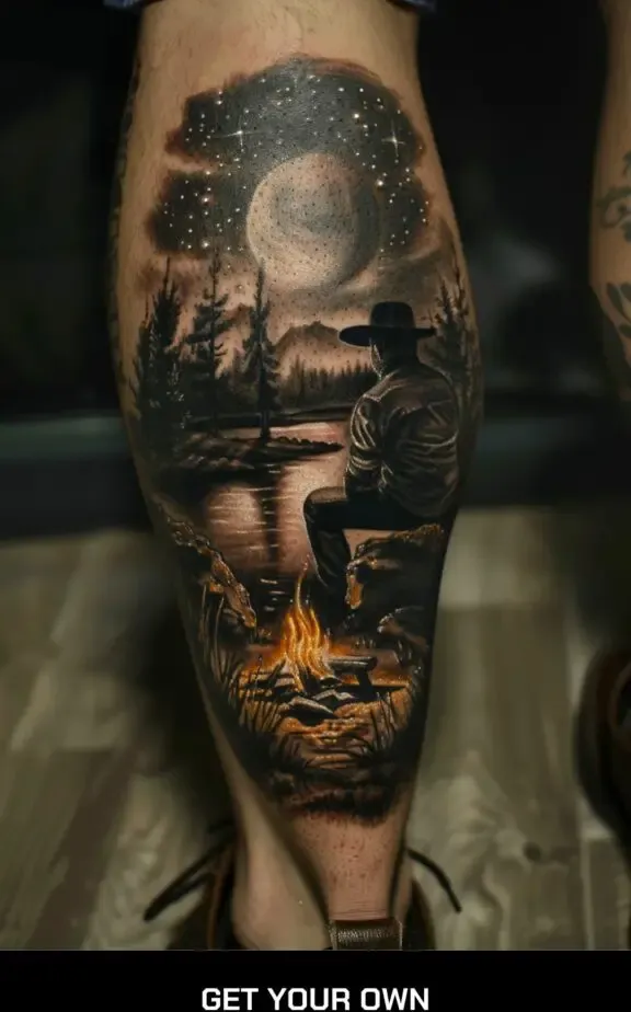cowboy and campfire tattoo