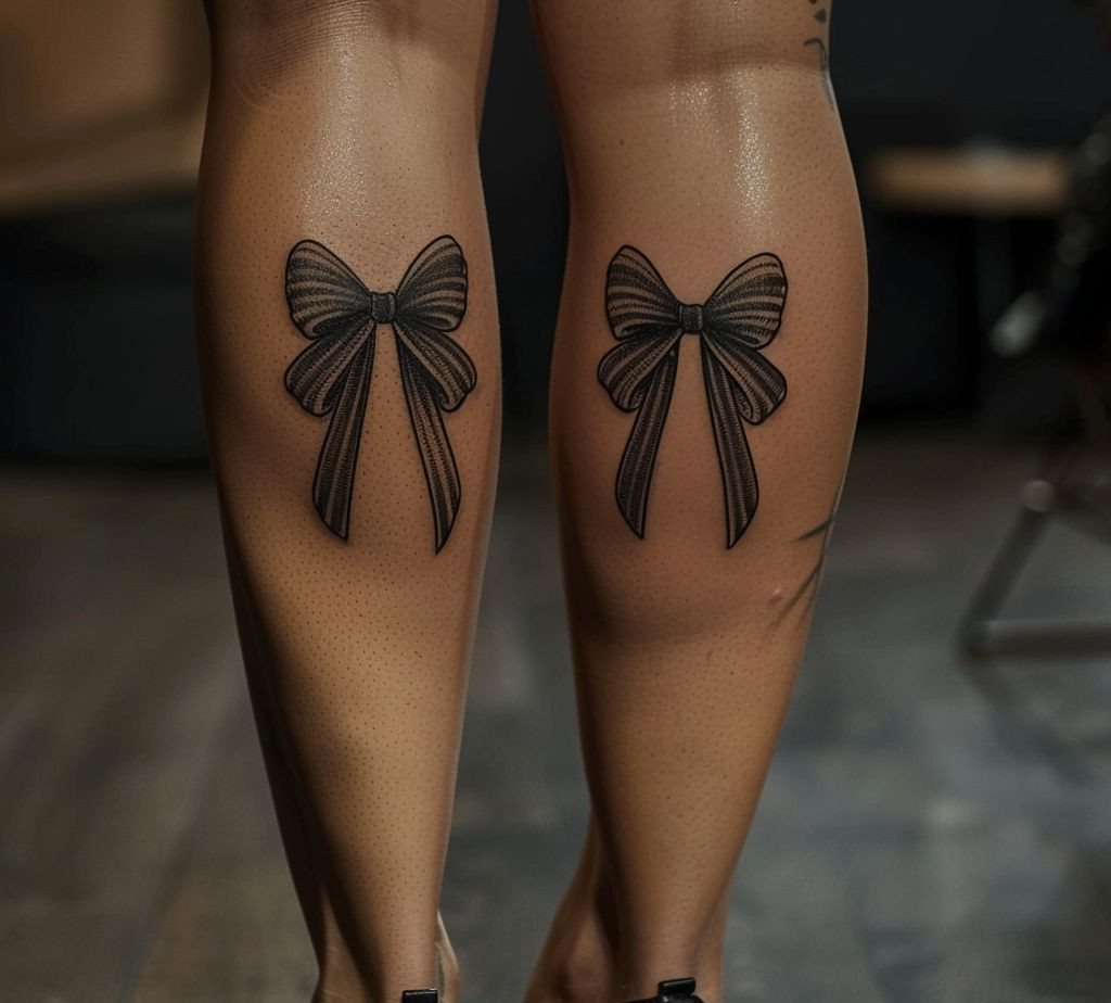 black bow tattoo on the back leg