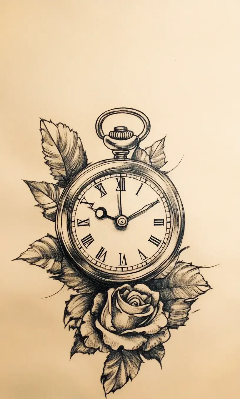 Pocket Watch Tattoo Drawing-2