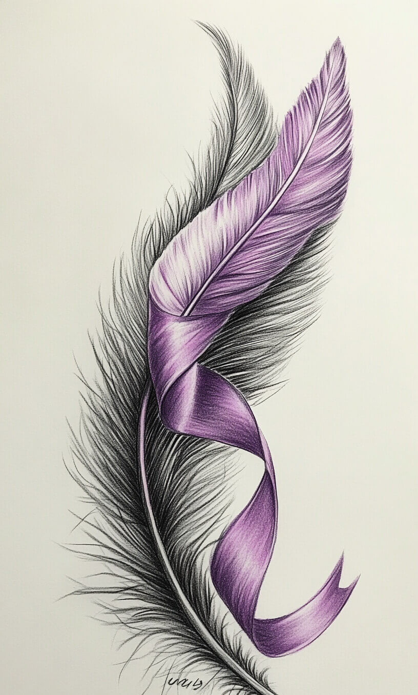 cancer ribbon feather tattoo drawing-17