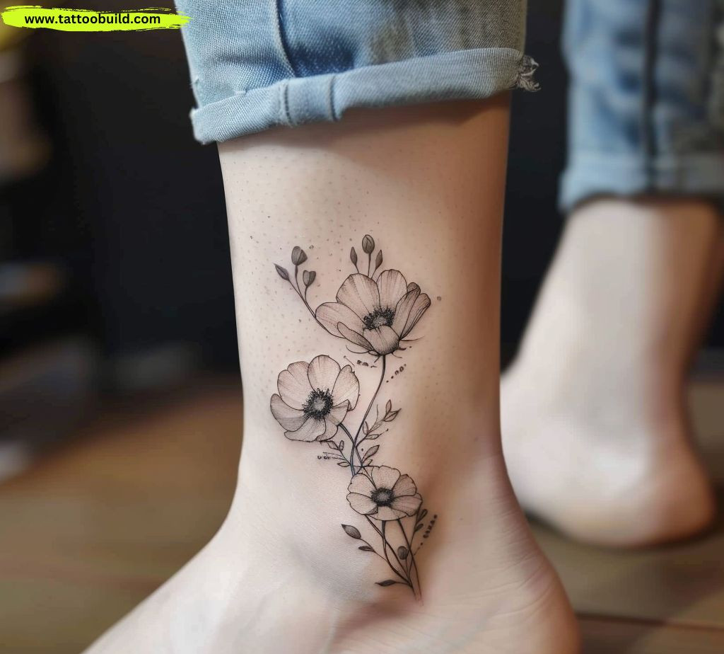 subtle flower ankle tattoo