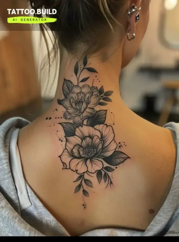 flower back of the neck tattoo