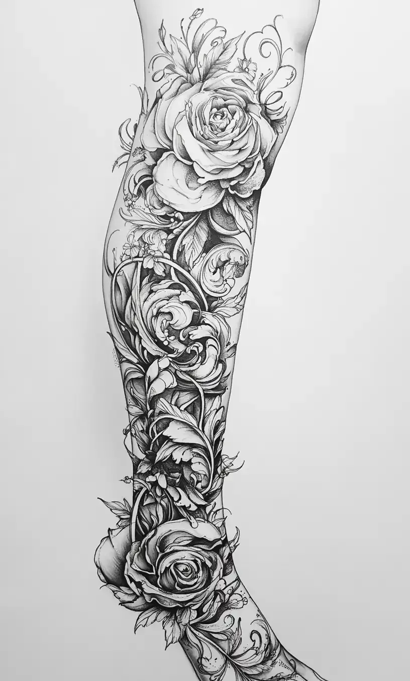 Leg Sleeve Tattoo Drawings-19