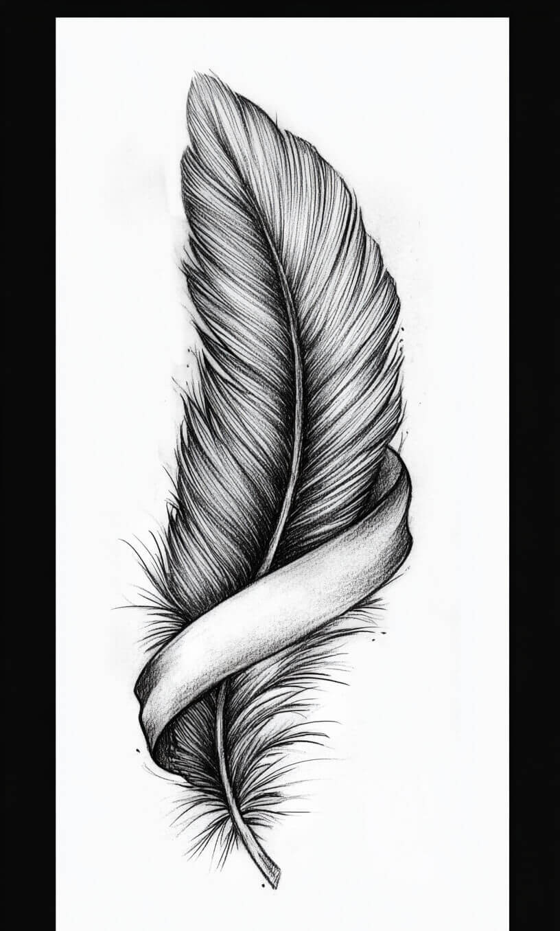cancer ribbon feather tattoo drawing-8