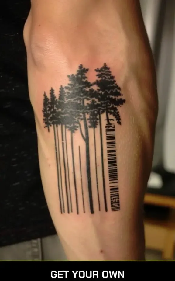 barcode and tree tattoo