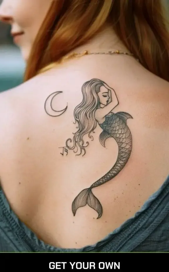mermaid and moon tattoo design idea