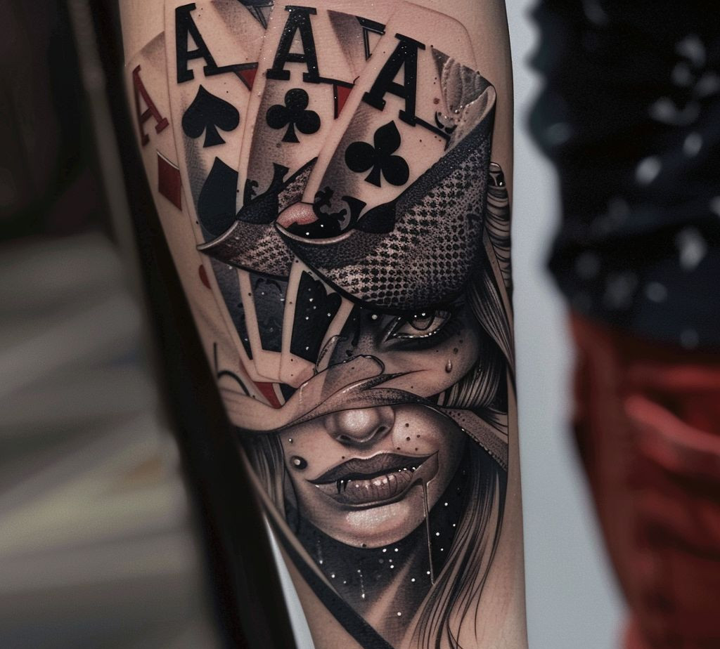 black and white tattoo for men: casino theme