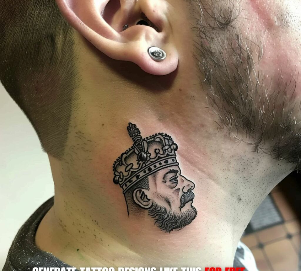 small king tattoo on the neck
