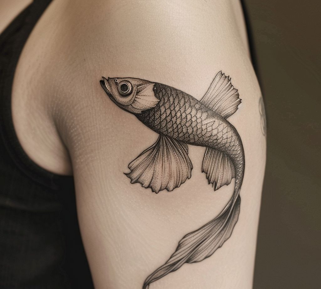 shoulder tattoo of a flying fish