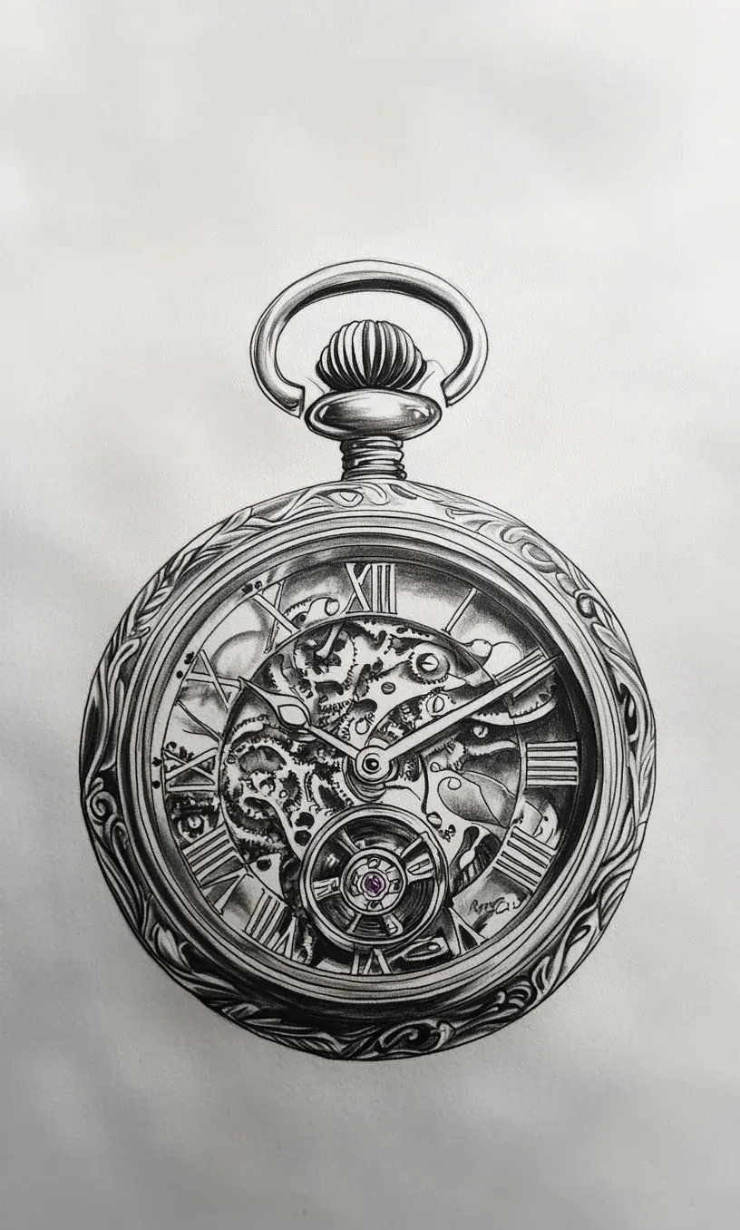 Pocket Watch Tattoo Drawing-10