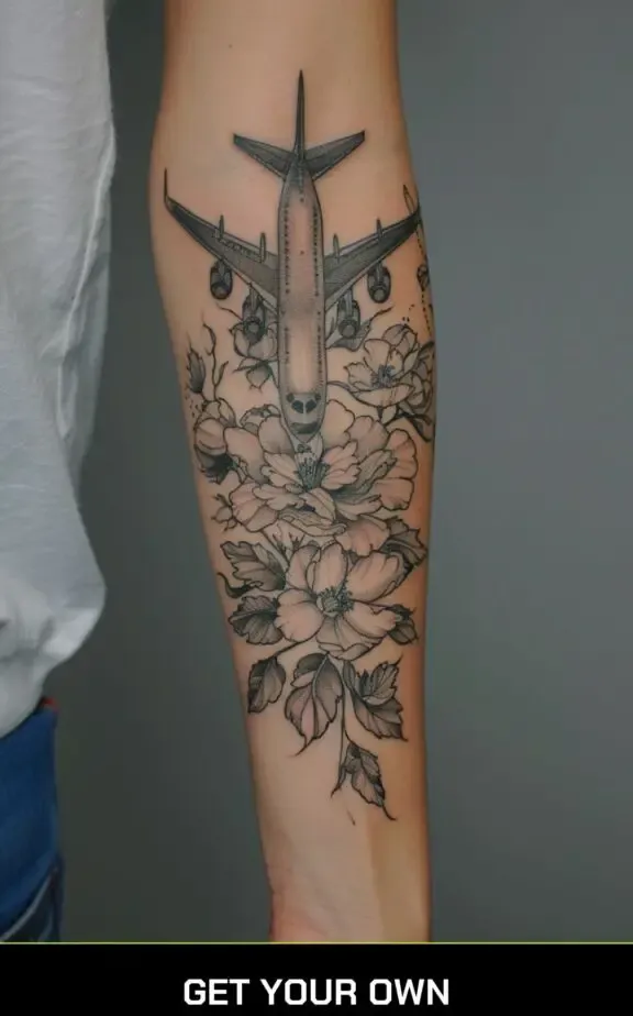 airplane and flower tattoo