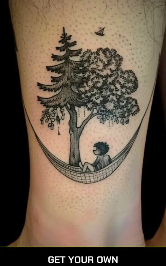 camping tattoo idea: hammock tattoo