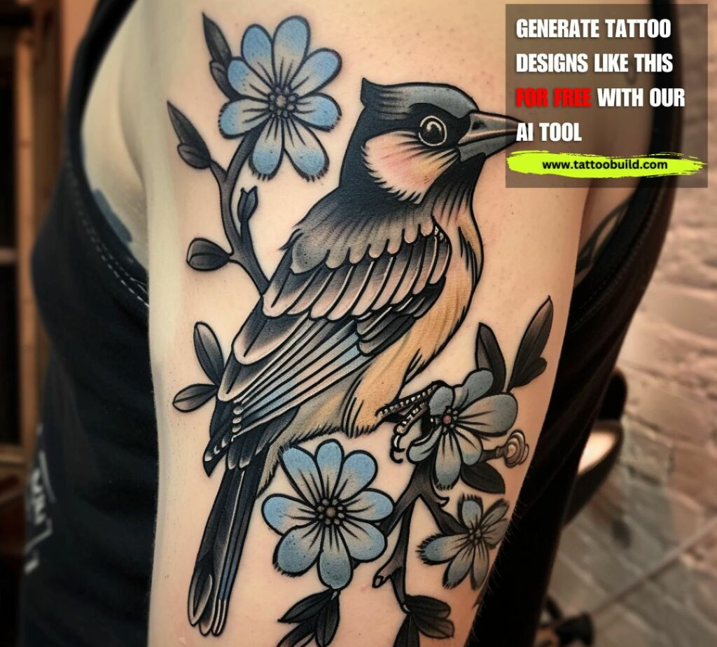 Traditional bird tattoo black and gray