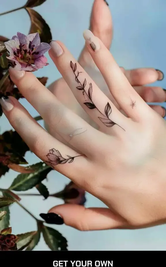 cool floral tattoo on the finger