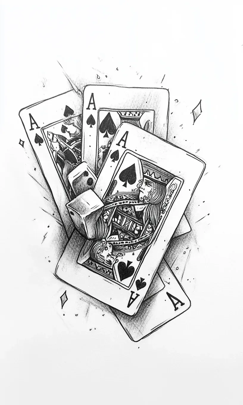 Playing Cards Tattoo Drawing-7
