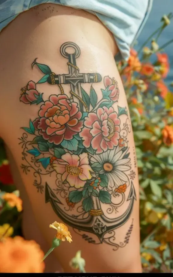 anchor thigh tattoo for female