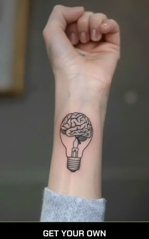 brain and lightbulb combination tattoo