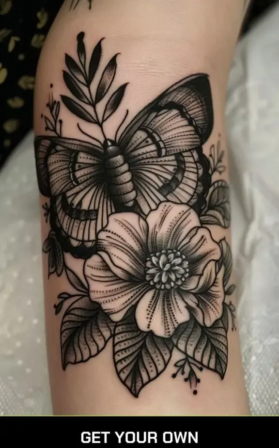 flower butterfly  blackwork tattoo designs