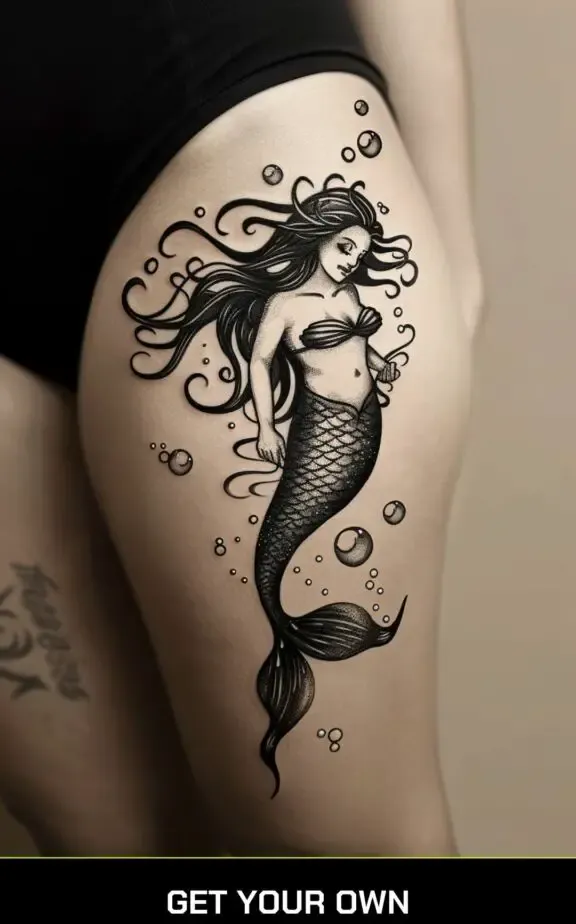 mermaid and bubbles tattoo design