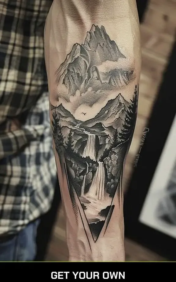 camping tattoo idea: waterfall tattoo