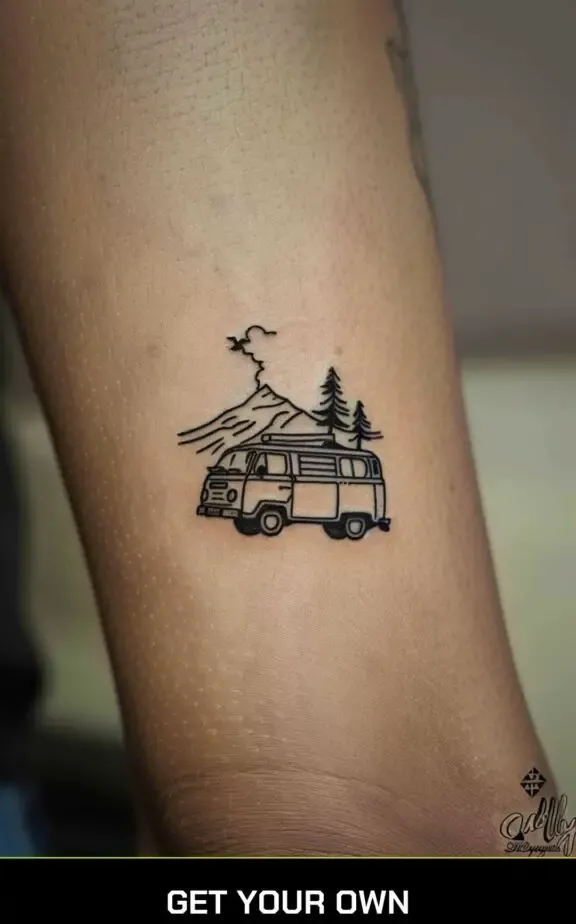 camping tattoo idea: camper van tattoo