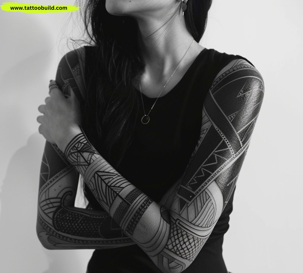 Polynesian sleeve tattoo for women