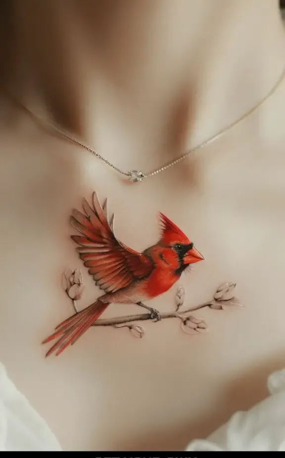 Red Bird Chest Tattoos Females