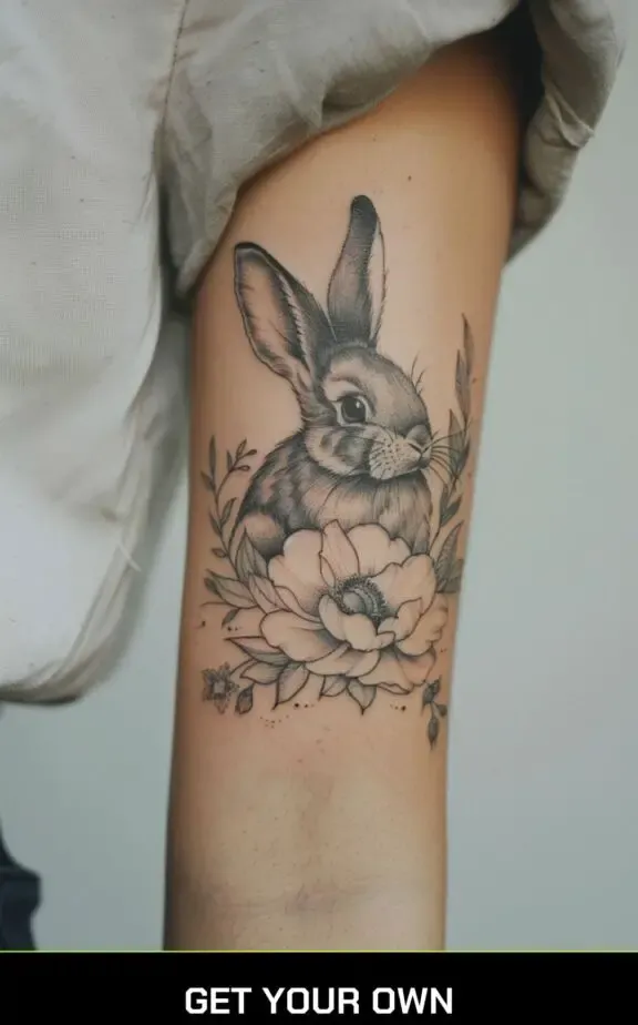 flower bunny tattoo idea