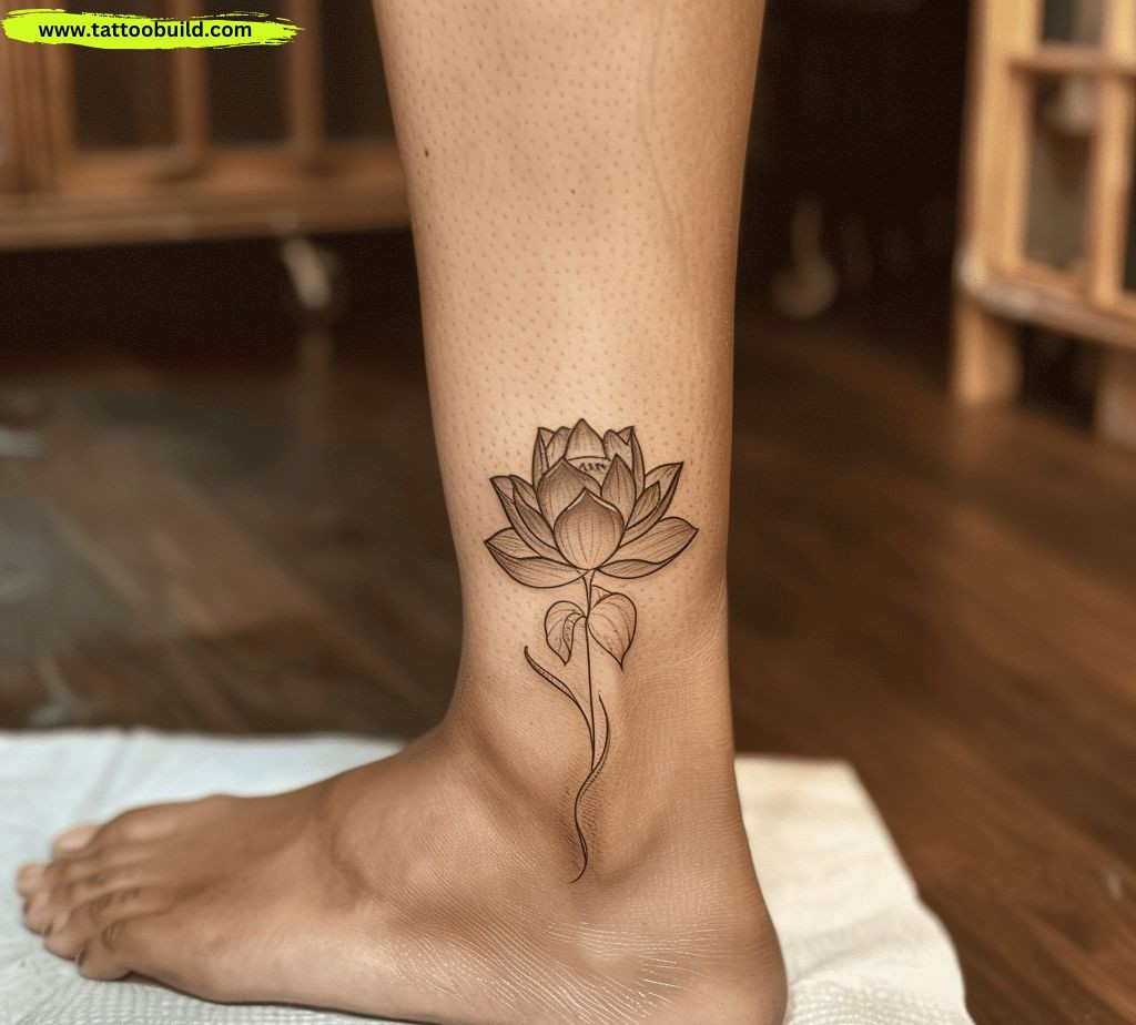 Lotus ankle flower tattoo