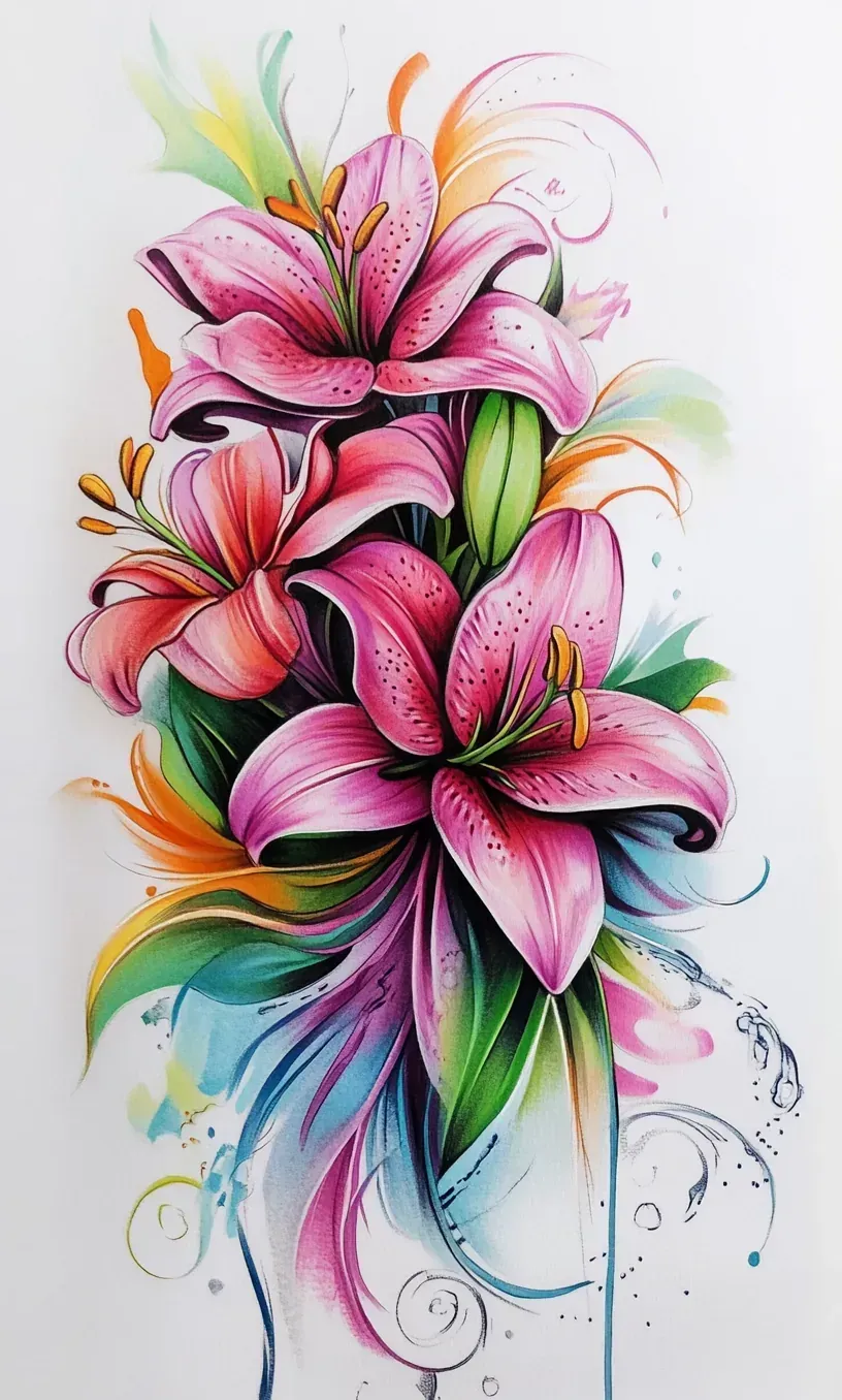 Lily Flower Tattoo Drawing-22
