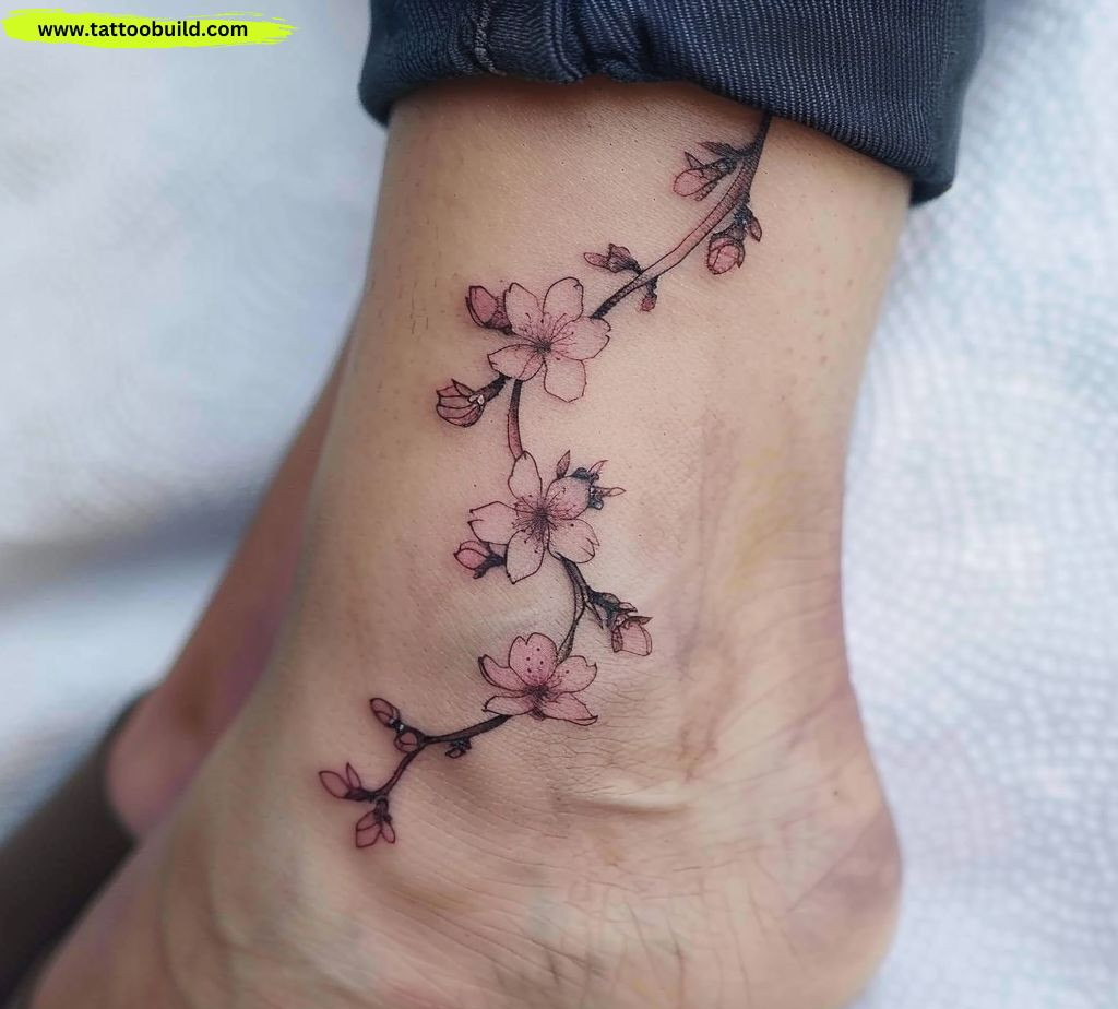 cherry blossoms ankle tattoo