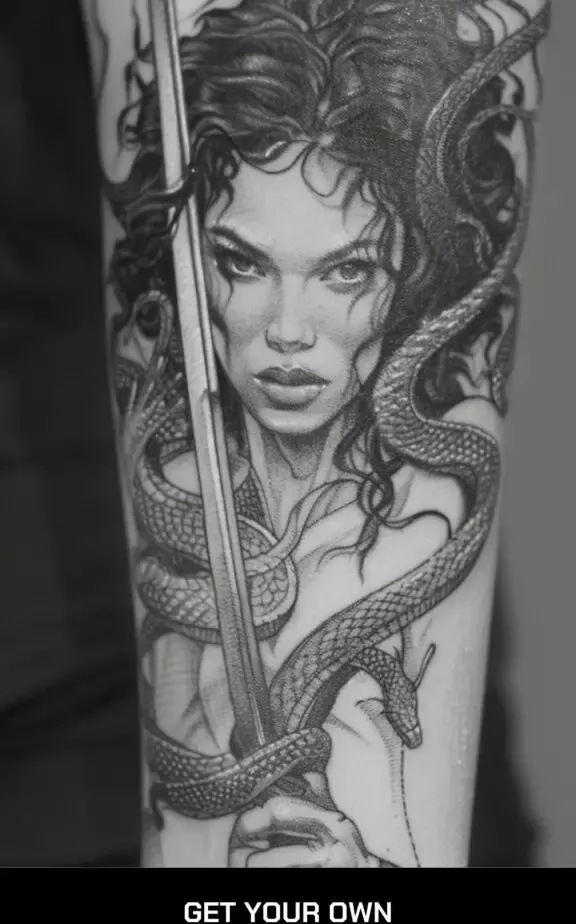 Medusa and sword tattoo