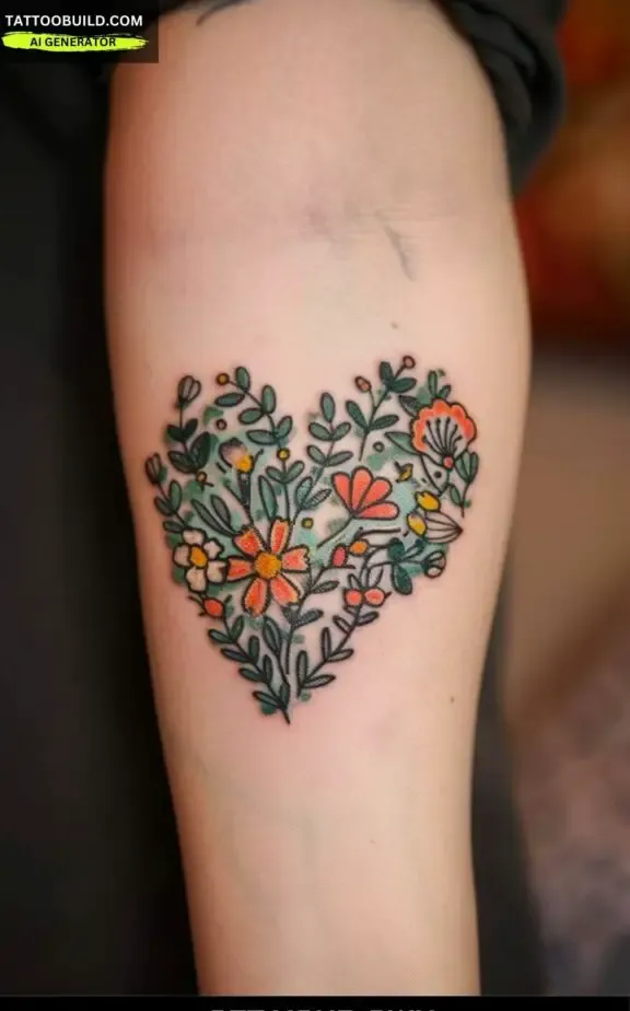 floral heart tattoo for women