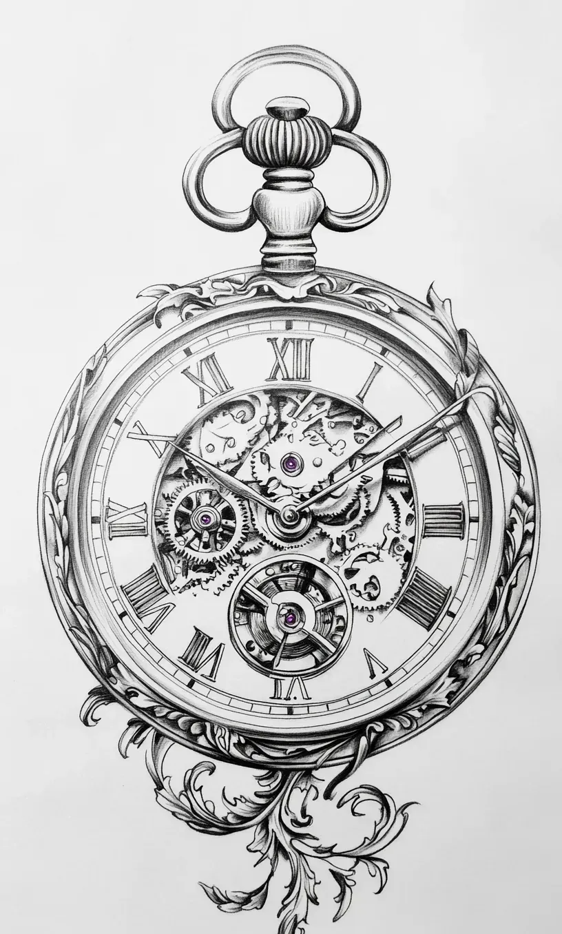 Pocket Watch Tattoo Drawing-1