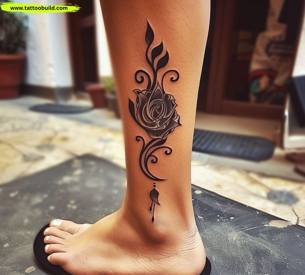tribal rose flower ankle tattoo