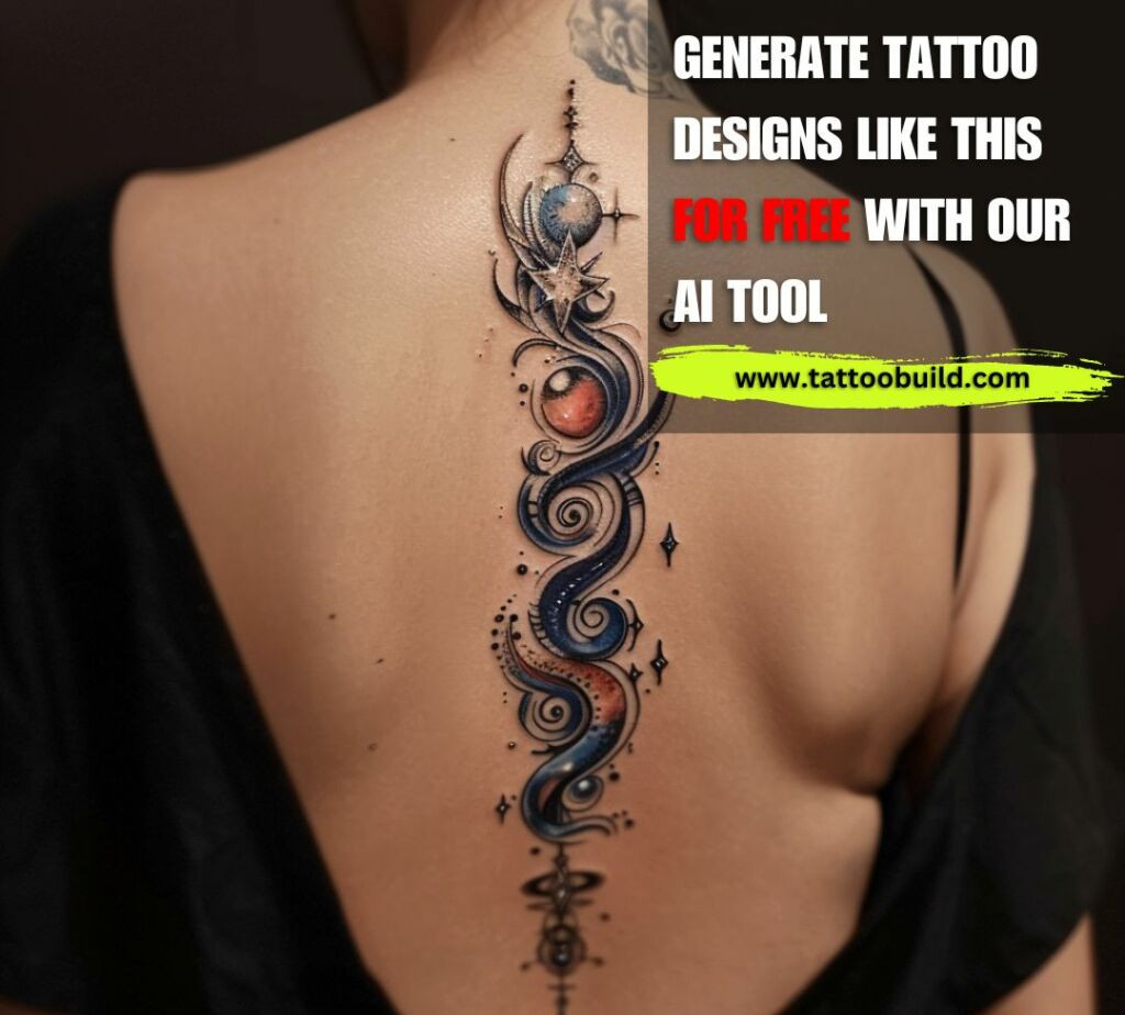 celestial body fine line spine tattoo