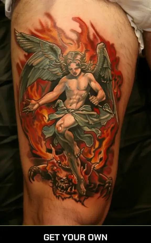angel and devil in fire tattoo