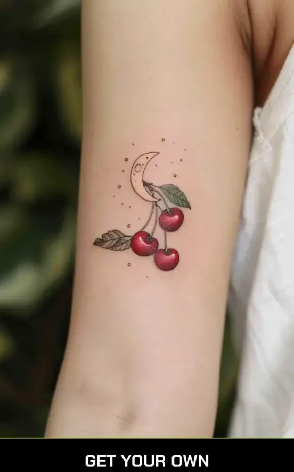 cherry and moon tattoo idea
