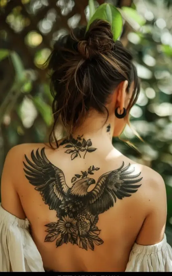 eagle back tattoo for females