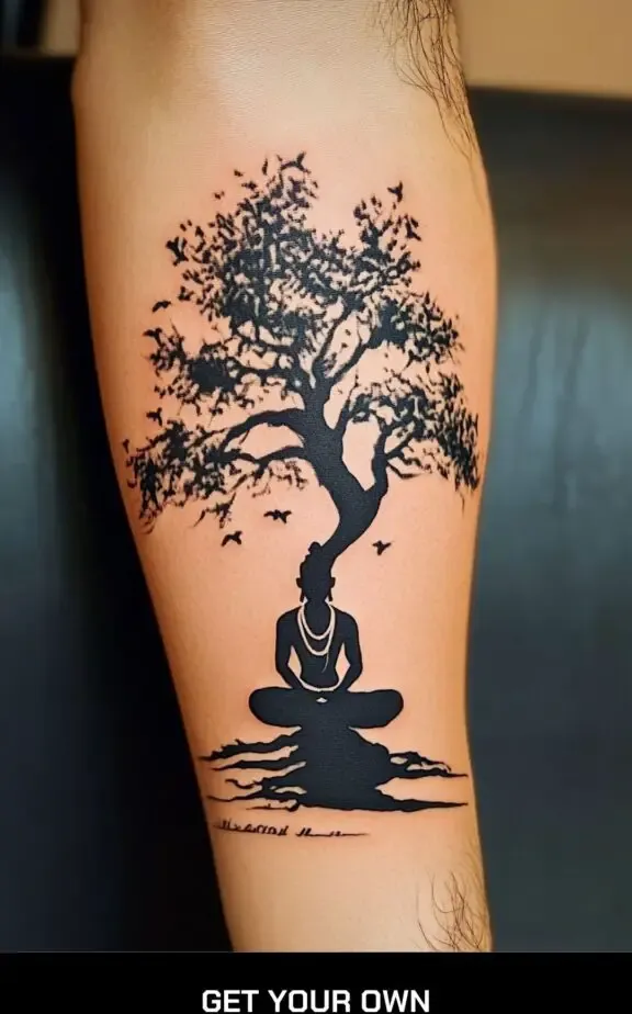 shiva under a tree silhouette tattoo