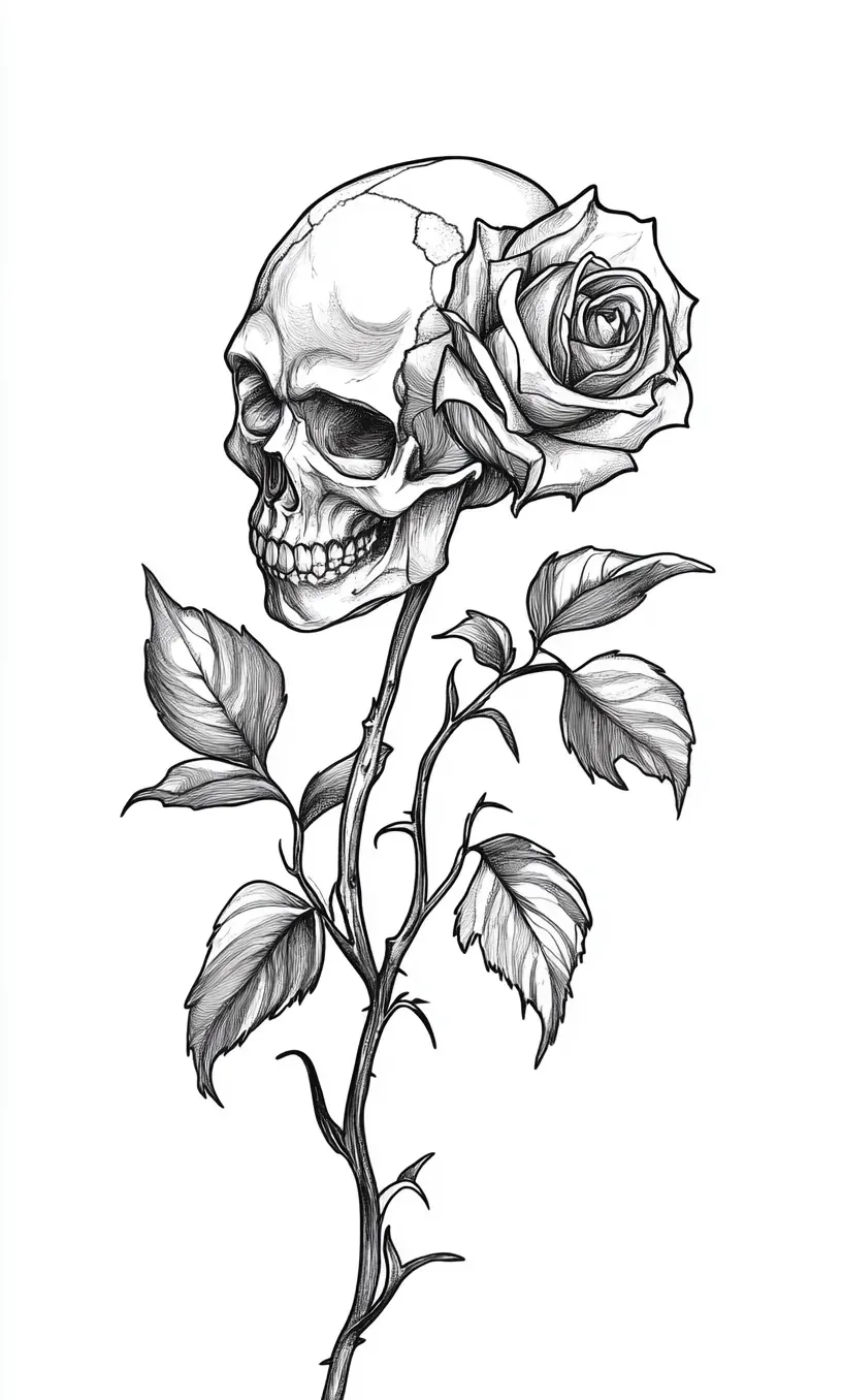 Skull Rose Tattoo Drawing-22