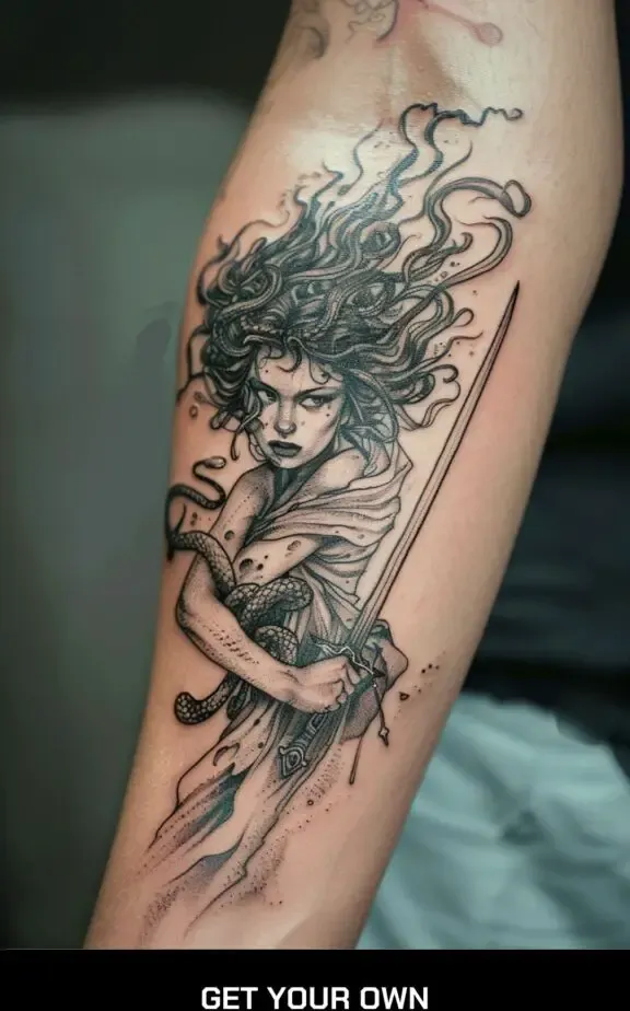 Medusa and sword tattoo