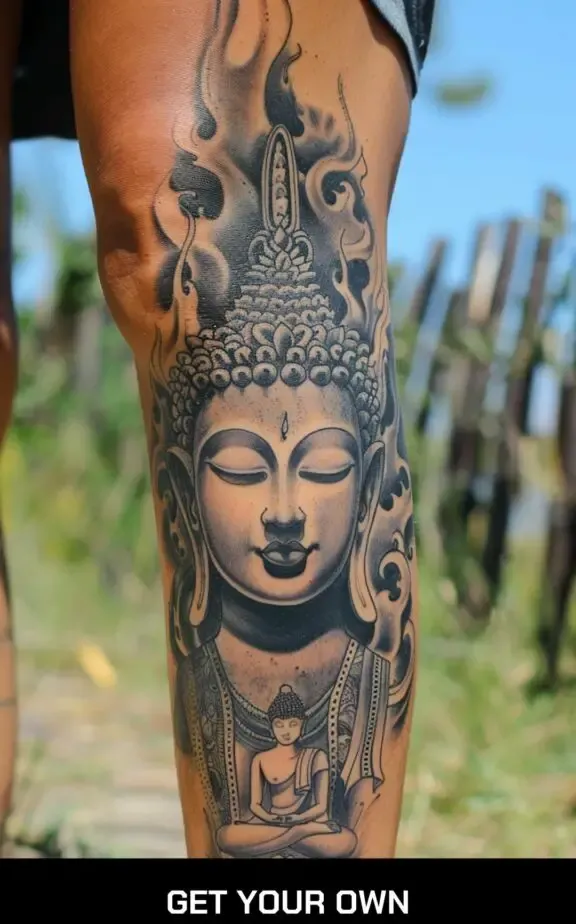 female buddha and fire tattoo for female 