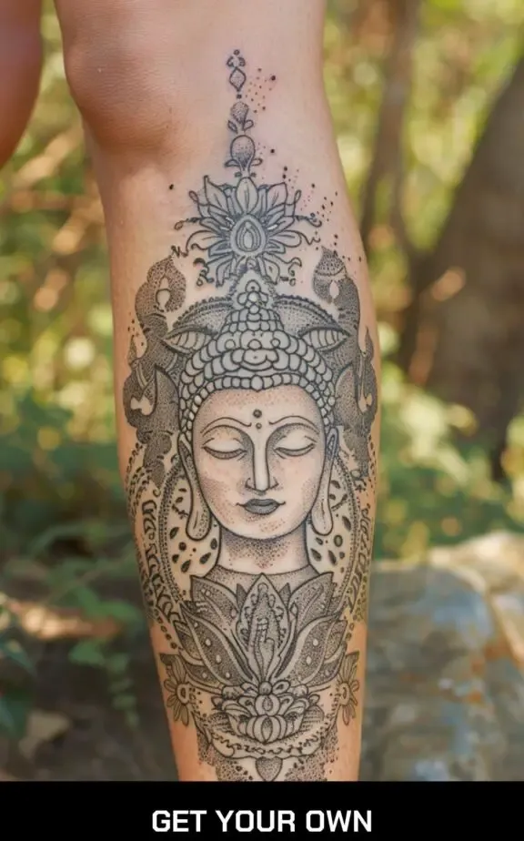 leg buddha tattoo for women ladies
